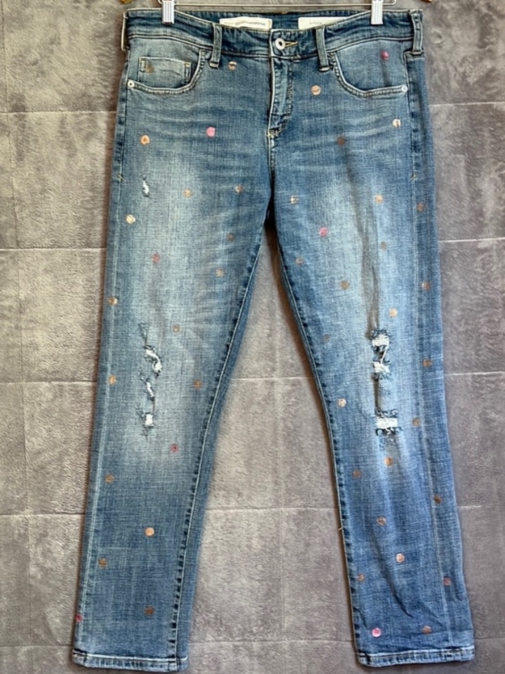 Pilcro and the Letterpress Medium Blue Straight Leg Jeans with Metallic Dots
